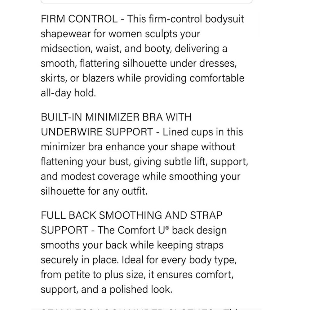 Bali Minimizer Body Shaper NWT Passion for Comfort Shapewear Firm Control 38C - Picture 11 of 13